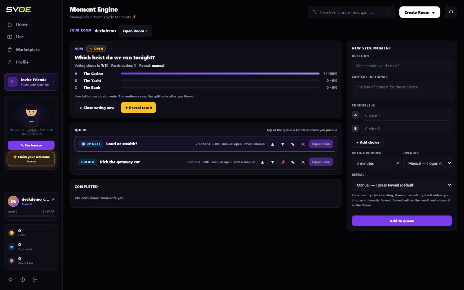 The Moment Engine creator console